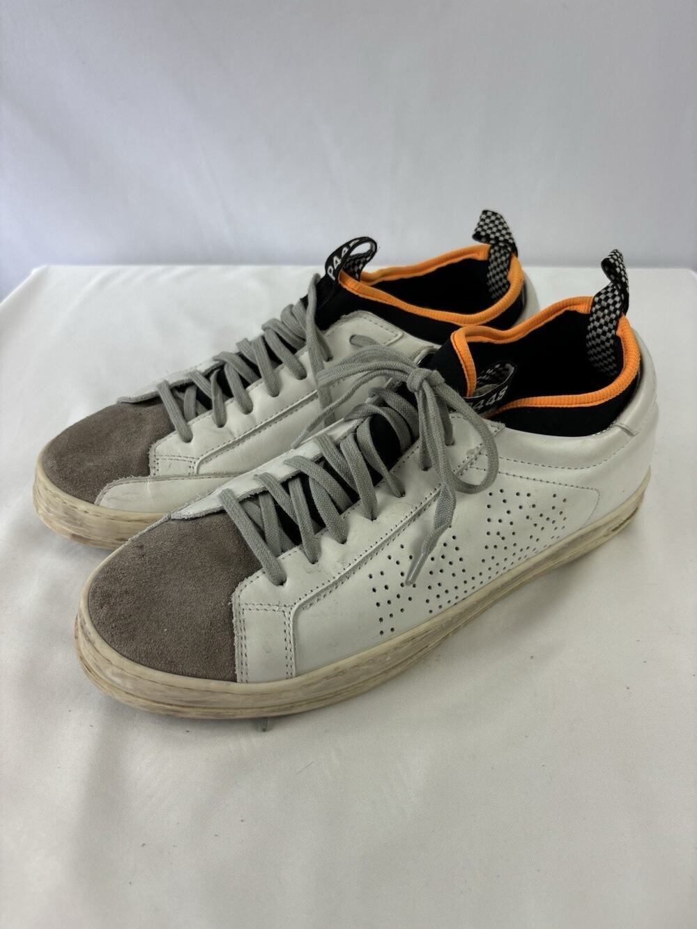 P448 Sohosocks Sneakers White Leather Grey Suede Checkers 41